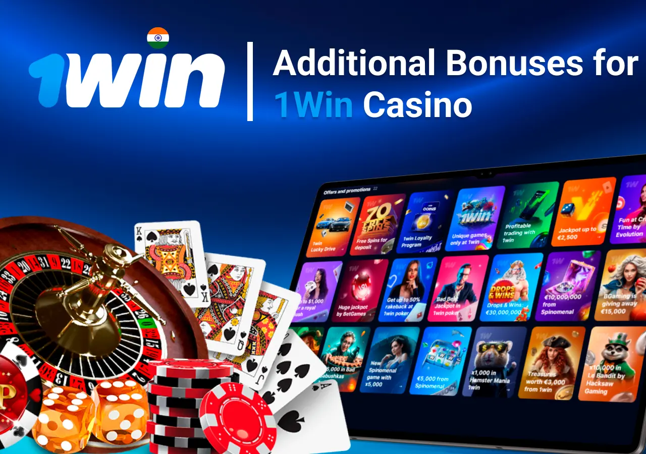 Mobile app showing casino game offers like loyalty program and free spins with poker chips and cards